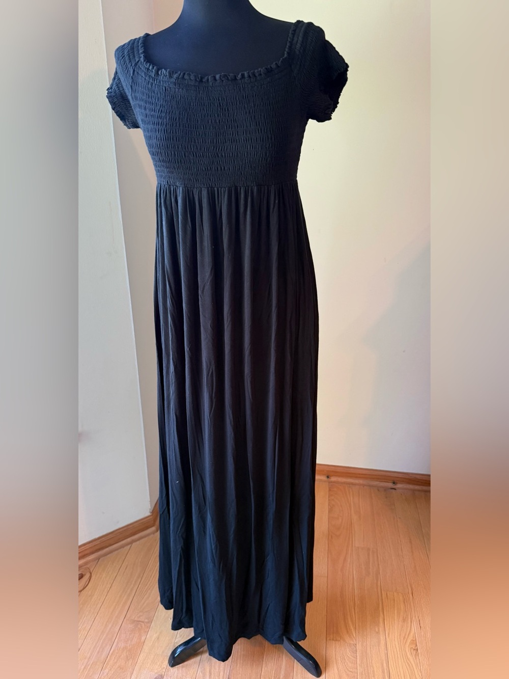 Women's Black Smocked Maternity Maxi Dress Size M